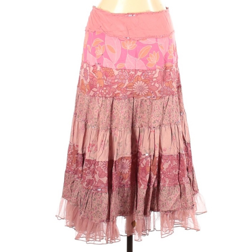 Casting Bohemian Tiered Hippie Chic Maxi Skirt L